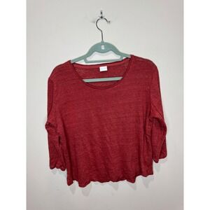 Poetry Boxy Linen Top Red 3/4 Sleeve Womens Sz 14